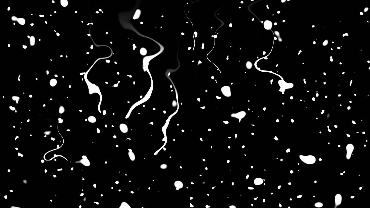 Soluble liquid forms dynamic abstract flowing patterns on black screen