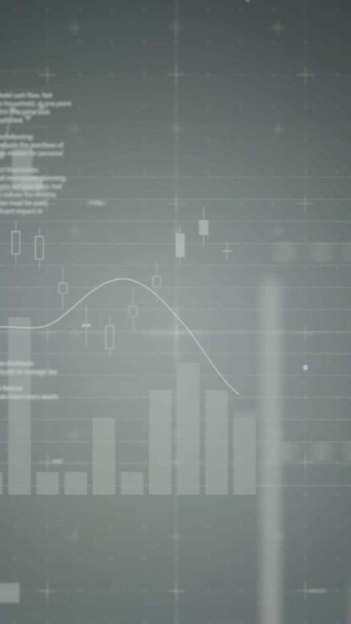 Animation of financial data processing over grey background
