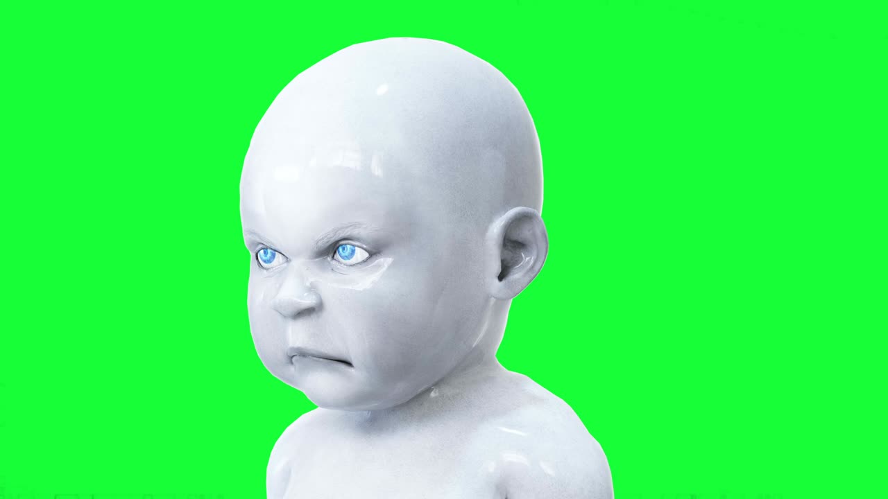 злой говорящий робот-ребенок, дети. зеленый экран реалистичная анимация.