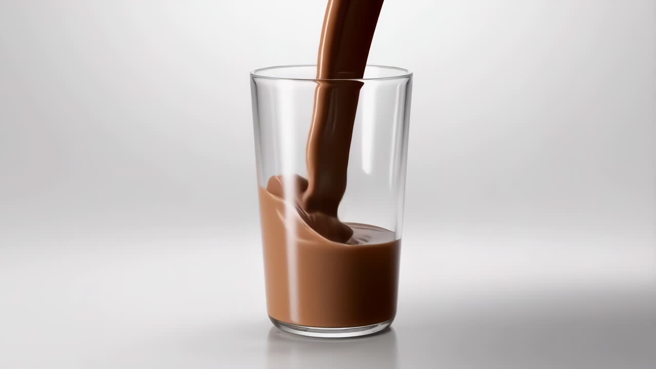 Latte al cioccolato versato in un bicchiere.