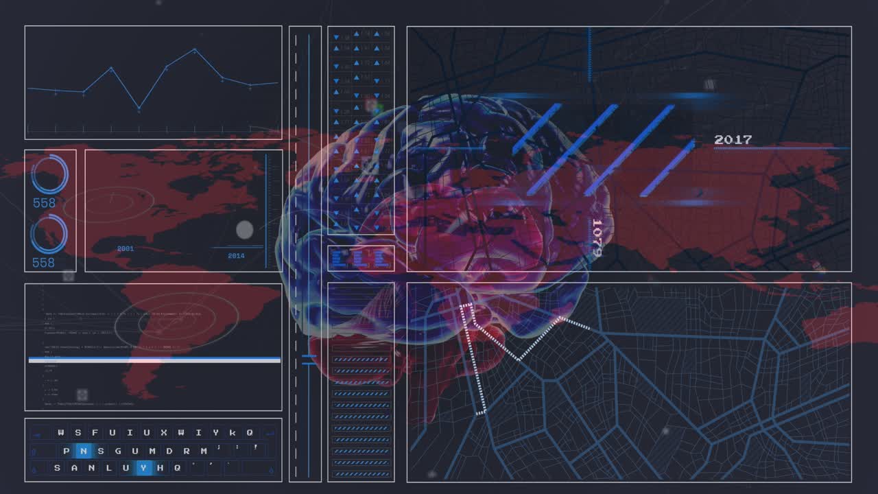 Animation of globe and data processing over scanners computer server