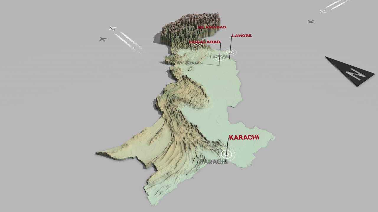 파키스탄의 3d 지형 지도