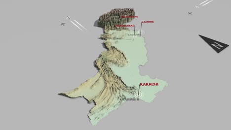 mapa del terreno en 3d de pakistán