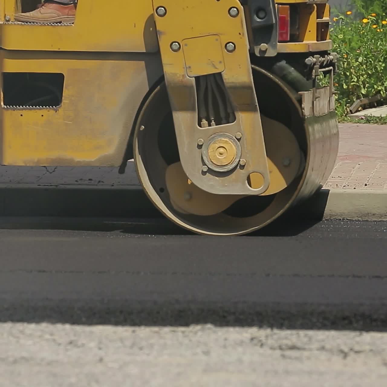 Road Roller Working On Road