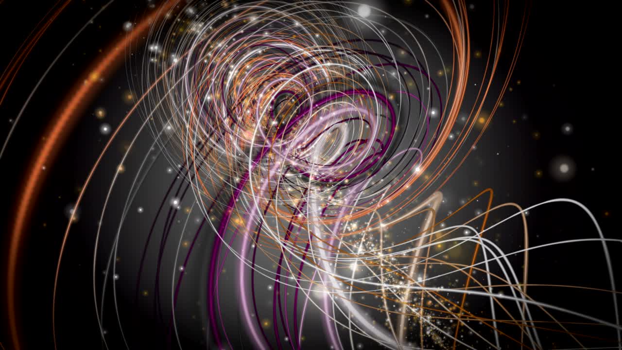 animación futurista con objeto de rayas y partículas parpadeantes en cámara lenta, 4096x2304 bucle 4k