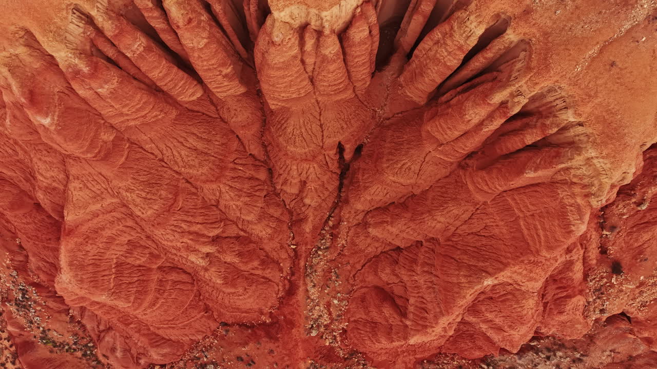 Paesaggio di canyon con formazioni rocciose e texture visibili dall'alto durante il giorno.