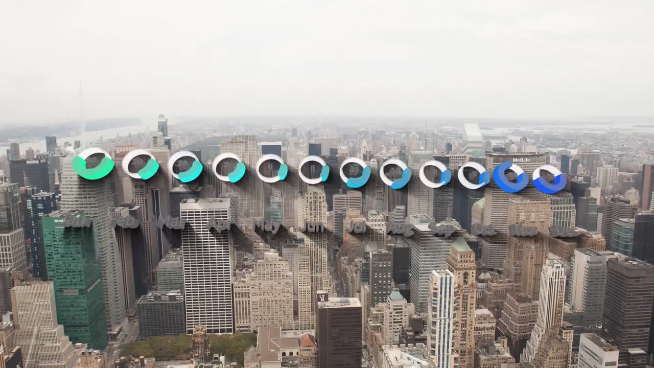 도시 풍경 위의 데이터 처리 애니메이션