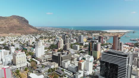 Drone-shot-of-Port-Louis-buildings-in-Mauritius