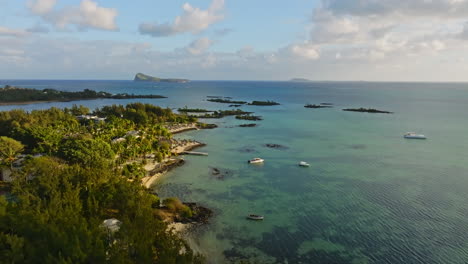 aerial drone of tropical beach in the mauritius island, indian ocean