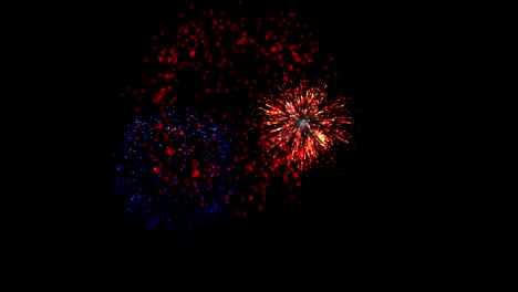 los fuegos artificiales multicolor bucle animación 4k. flash rojo amarillo rosa púrpura blanco y azul fuegos artificiales en el fondo de la noche.