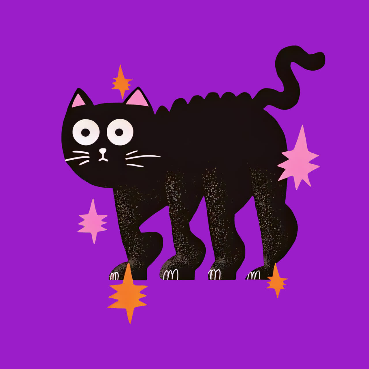 Whimsical black cat illustration animation isolated asset, transparent 4K video, alpha channel