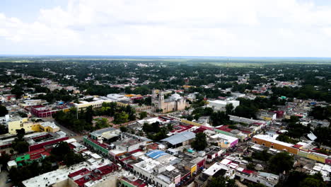 Aerial-frontal-view-of-Valladolid,-Yucatan,-mexico