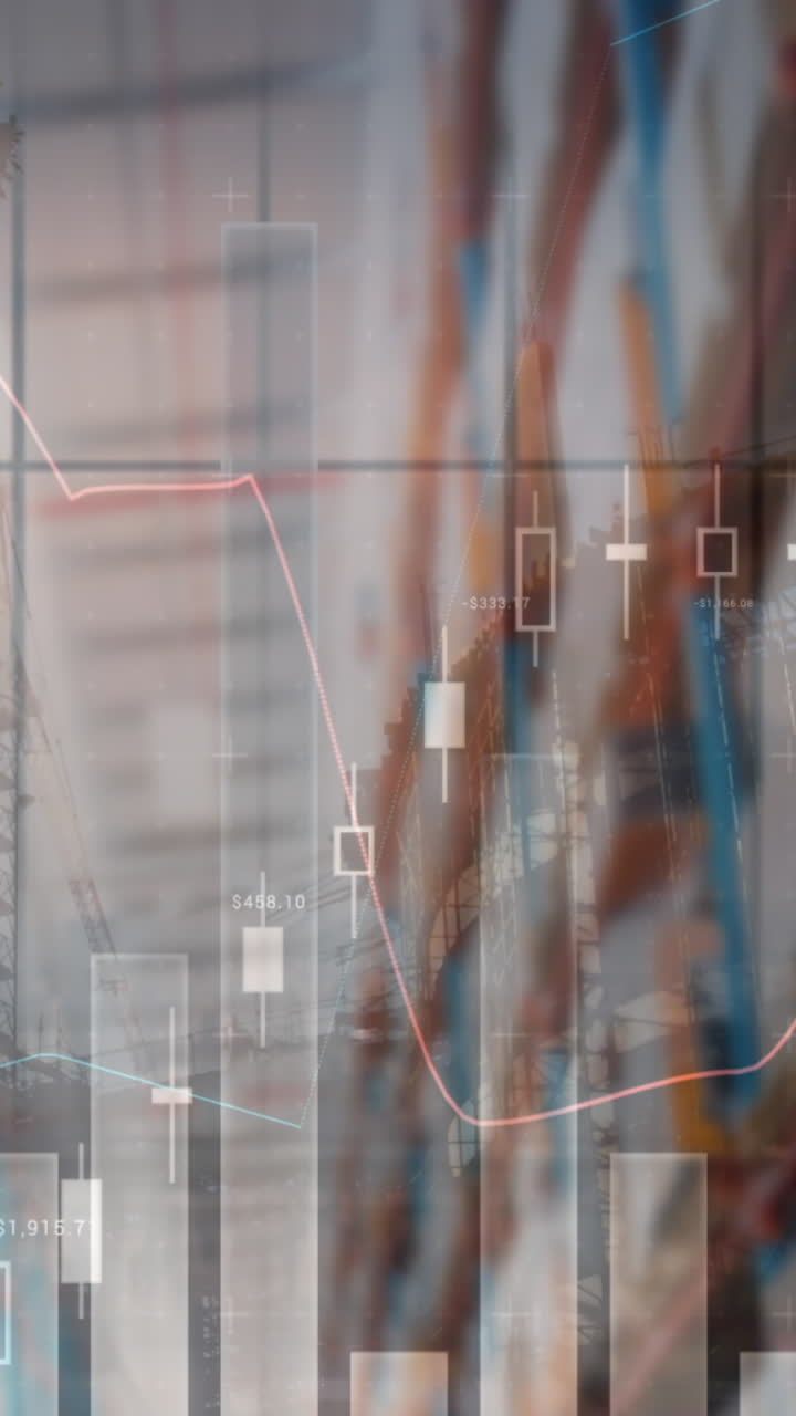 animación del procesamiento de datos financieros en un almacén vacío