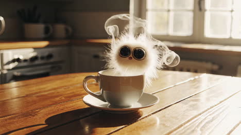 fluffy creature in a coffee cup