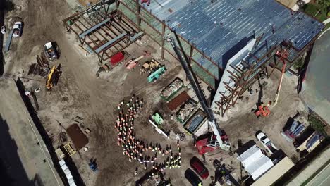 overhead shot of a crane on a construction site