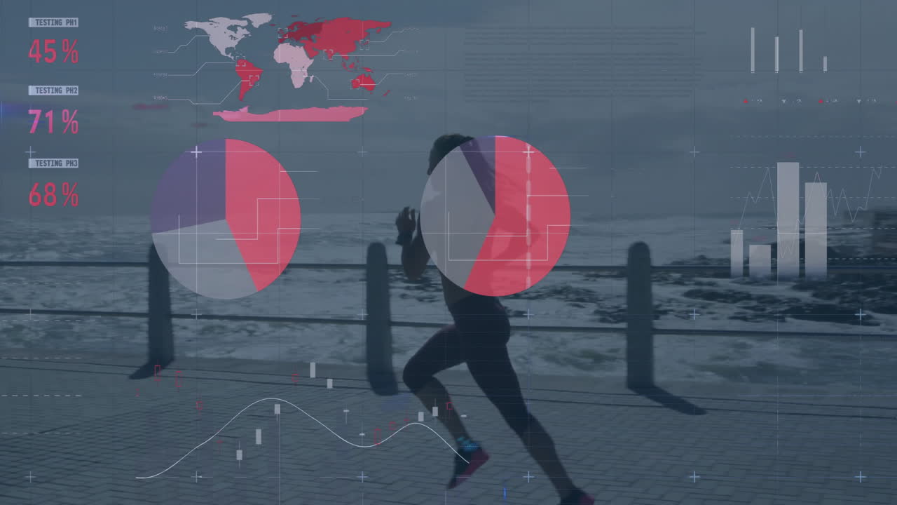 금융 데이터 처리의 애니메이션 카우카시안 산책로에서 달리기