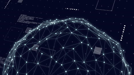 animación del globo con conexiones y procesamiento de datos sobre fondo negro