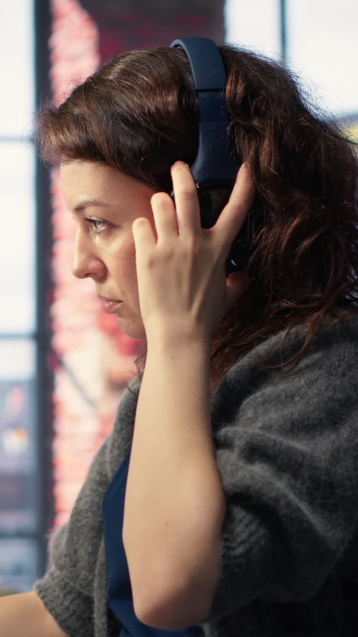 Vertical Video Female editor using AI program turning text prompt into photos