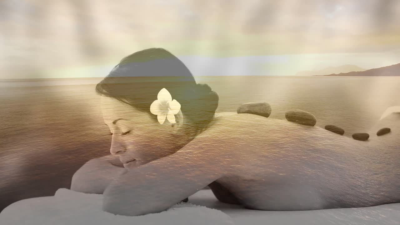 평화로운 배경으로 마사지를 즐기는 여성