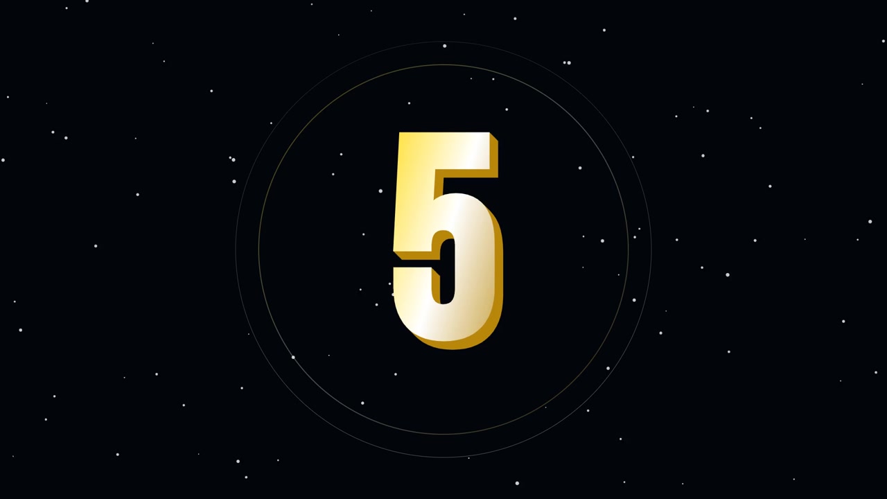 Conto alla rovescia digitale con numeri dorati su sfondo stellato