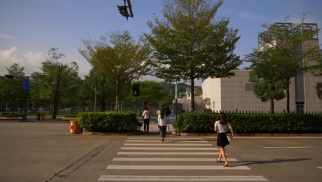 sunny day shenzhen city civic center park crosswalk slow motion view 4k china