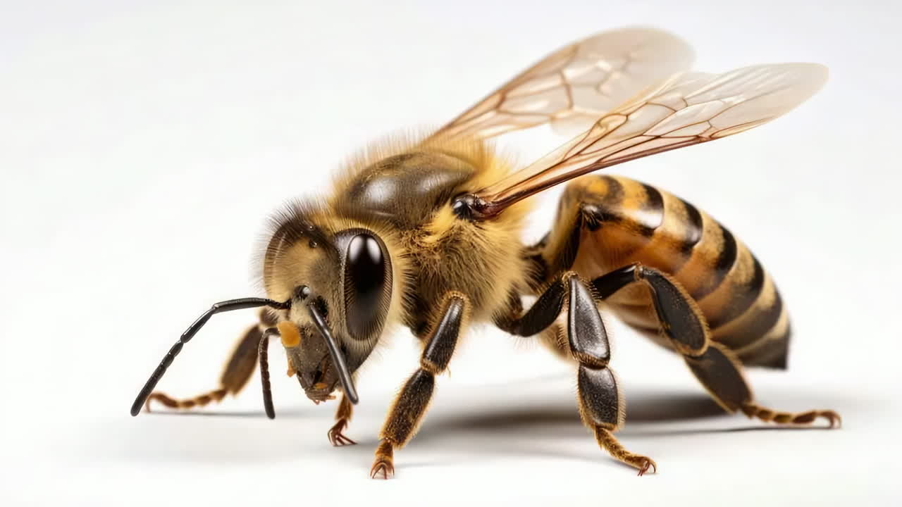 Close-up of a Honeybee on a White Background