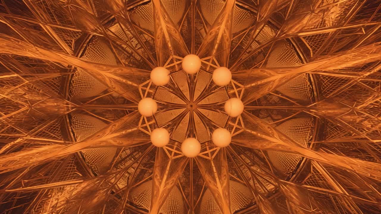 A Stunning Geometric Mosaic of Interwoven Lines and Shapes in Rich Orange Tones, Capturing Intricate Patterns and Textures Against a Dazzling Backdrop