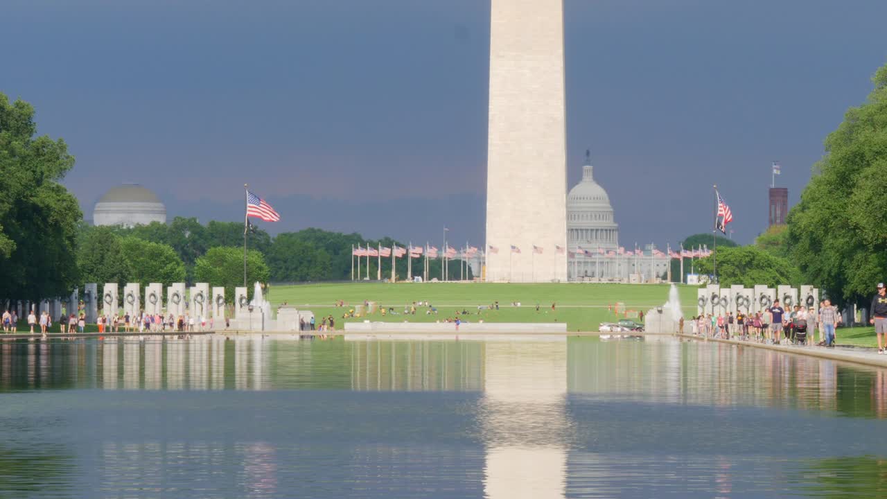 The reflecting pool at the national mall seeing the Washington Monument.