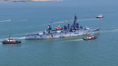 Battleship-Texas-is-being-moved-on-August-31,-2022-to-Galveston,-Texas