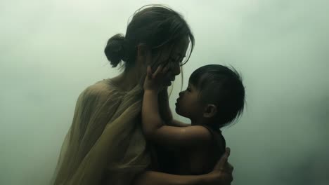 A tender moment between a mother and child