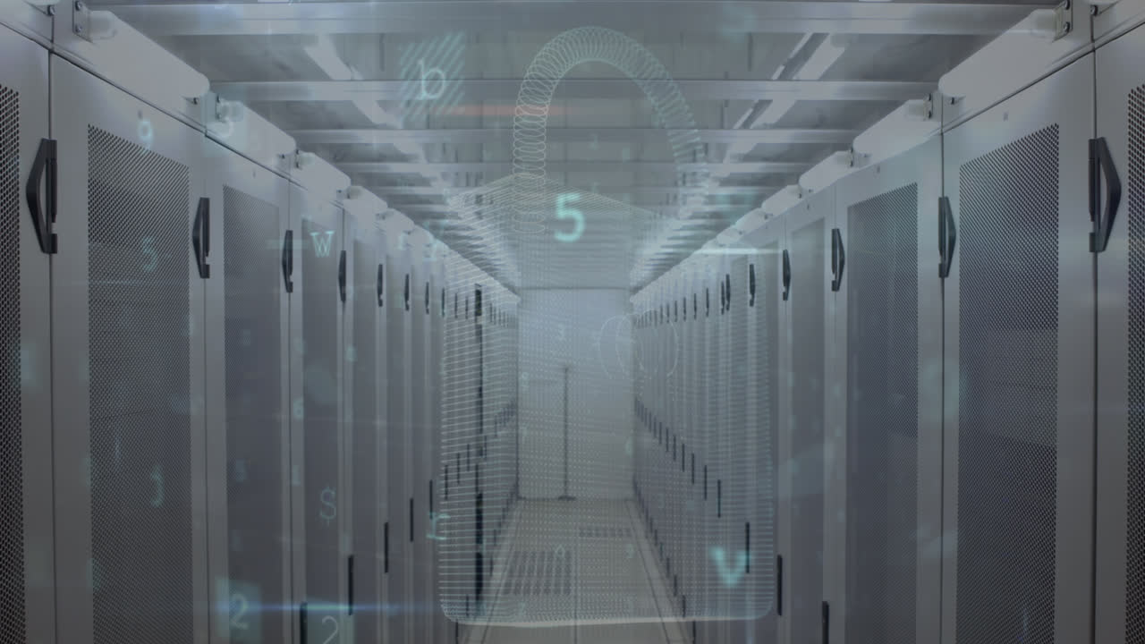 Animation of cyber attack warning over server room