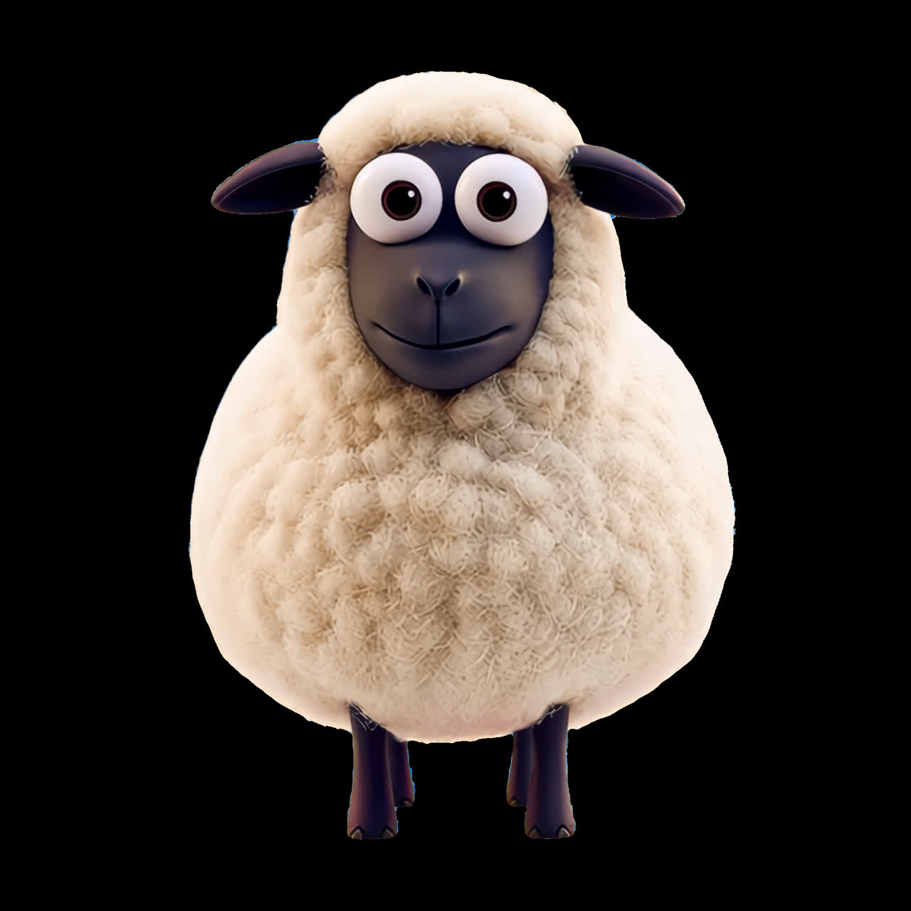 Cute cartoon sheep character animation isolated asset, transparent 4K video, alpha channel, ProRes