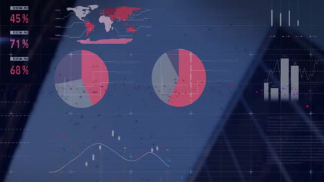 Animation-of-data-processing-and-spots-over-cityscape