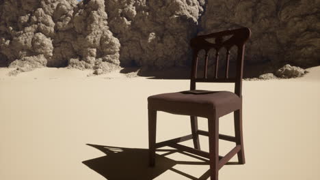 a lone chair in a desolate desert landscape