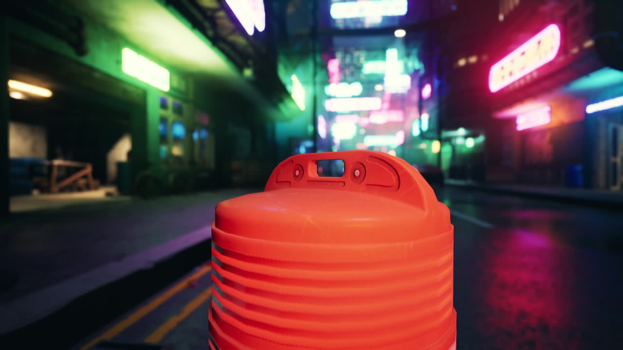 밤에 사이버 크 도시 거리