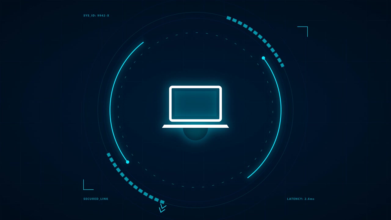 Digital Laptop Icon with Futuristic HUD Interface Elements