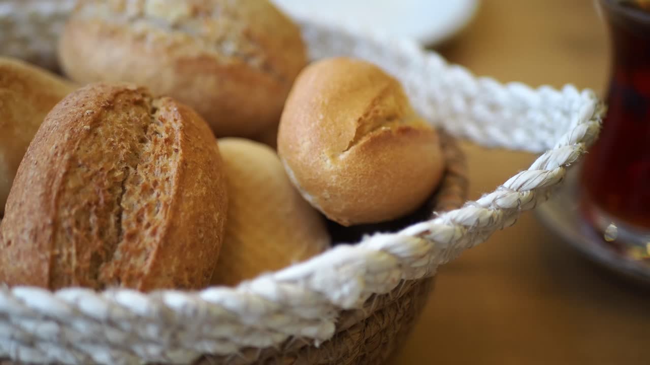 Basket of fresh bread rolls