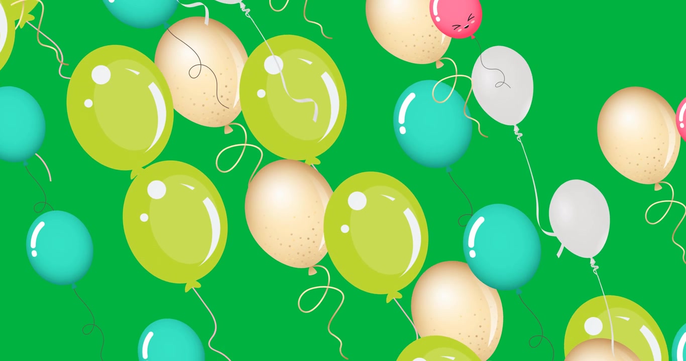 Animazione digitale di molti palloncini colorati che fluttuano su sfondo nero
