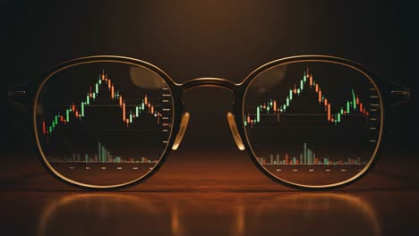 a close-up view of financial trends through stylish glasses emphasizing market dynamics with colorful graphs illustrating price movements and trading data
