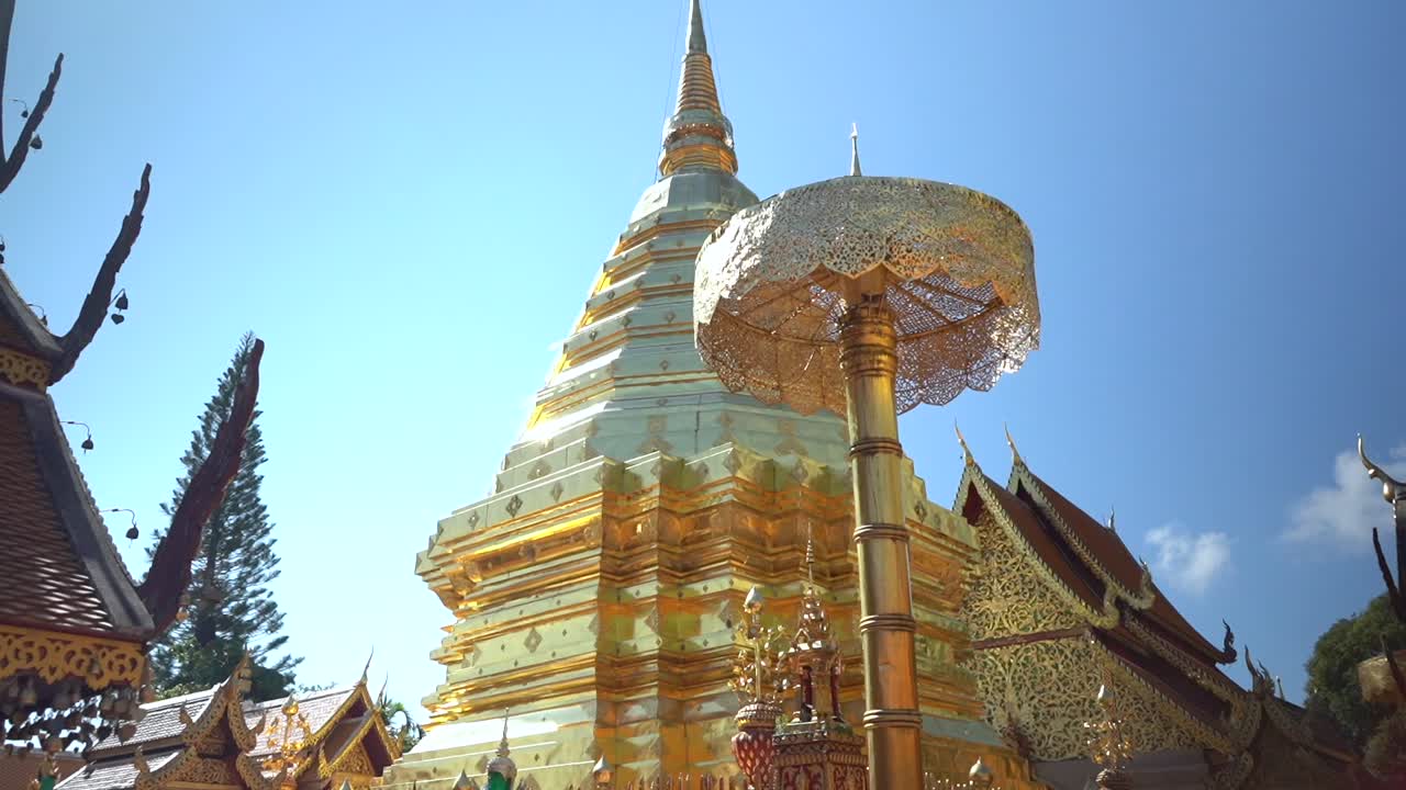 Golden Chedi on a sunny day in Chiang Mai, Thailand.