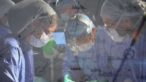 Animation-of-network-of-connections-and-data-processing-over-surgeons-in-operating-theater
