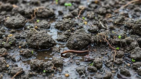 a close-up look at damp soil with earthworms and emerging sprouts, celebrating the vital role of soil health in ecosystems