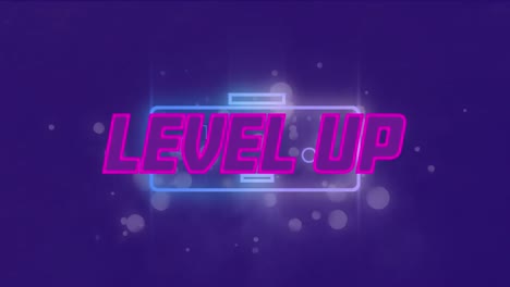 Animation-Von-Level-Up-Text-über-Videospielkonsole-Auf-Violettem-Hintergrund