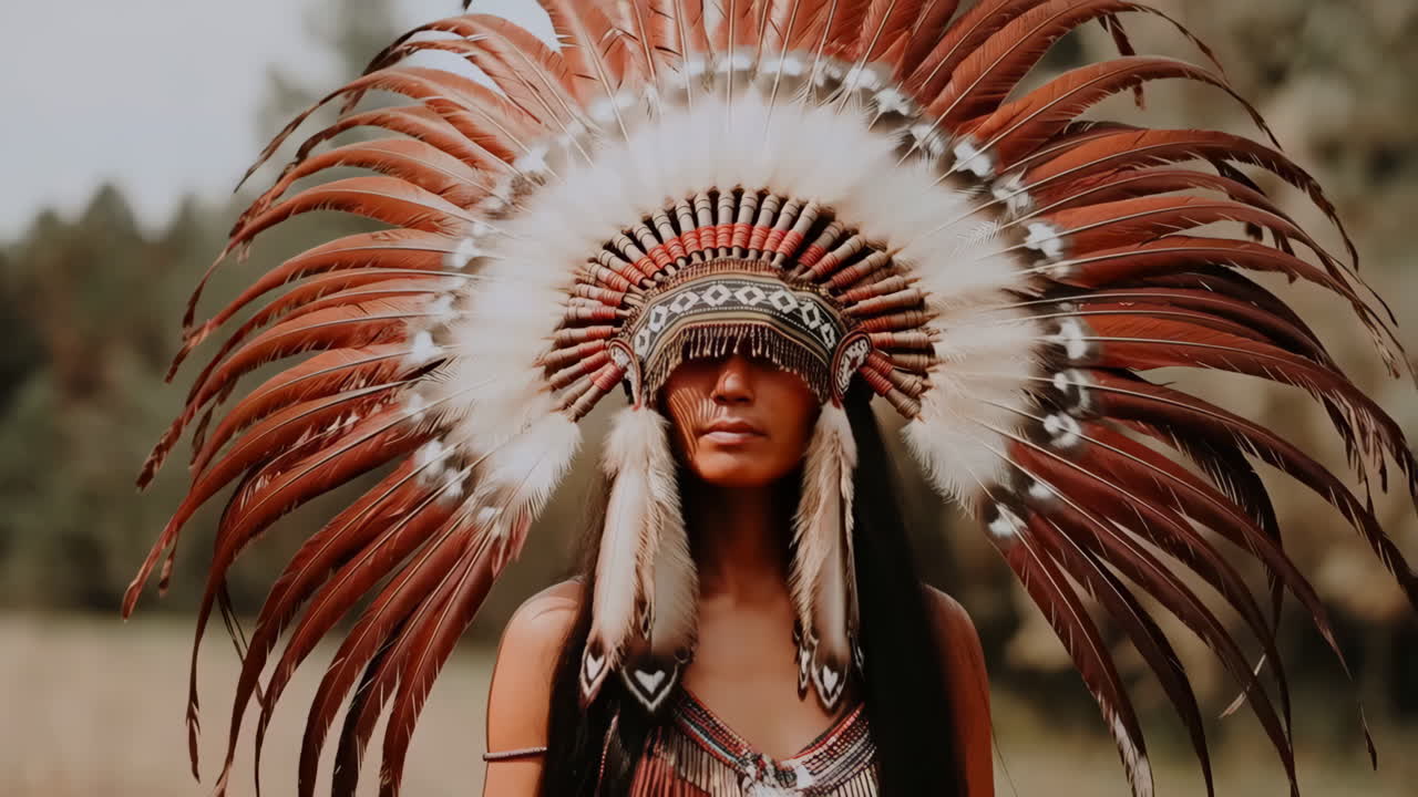 Woman in Native American Headdress