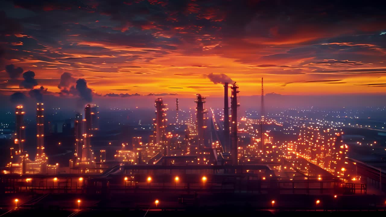 Industrial Plant at Sunset or Sunrise