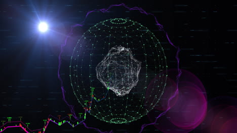 animation of spinning globe of connections with glowing light