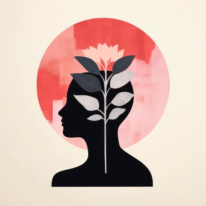 Minimalistisk illustration af menneskeprofil med voksende plante