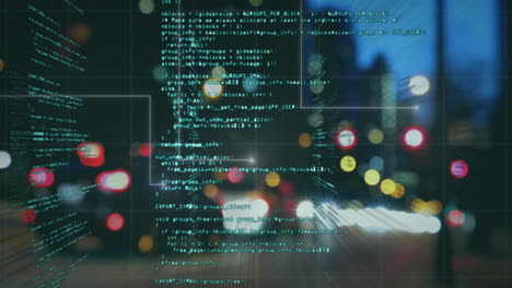 animación del procesamiento de datos digitales sobre el paisaje urbano