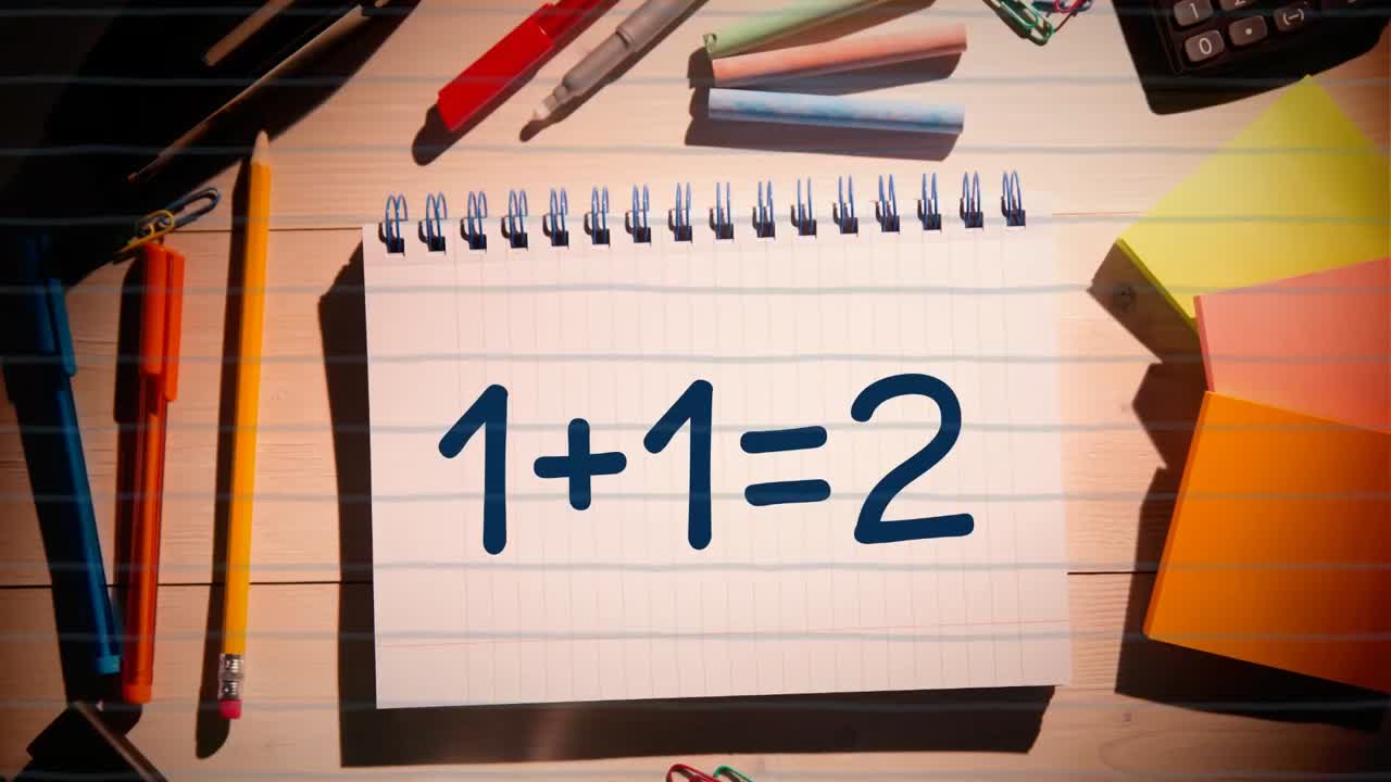 animación de iconos escolares sobre ecuaciones matemáticas.