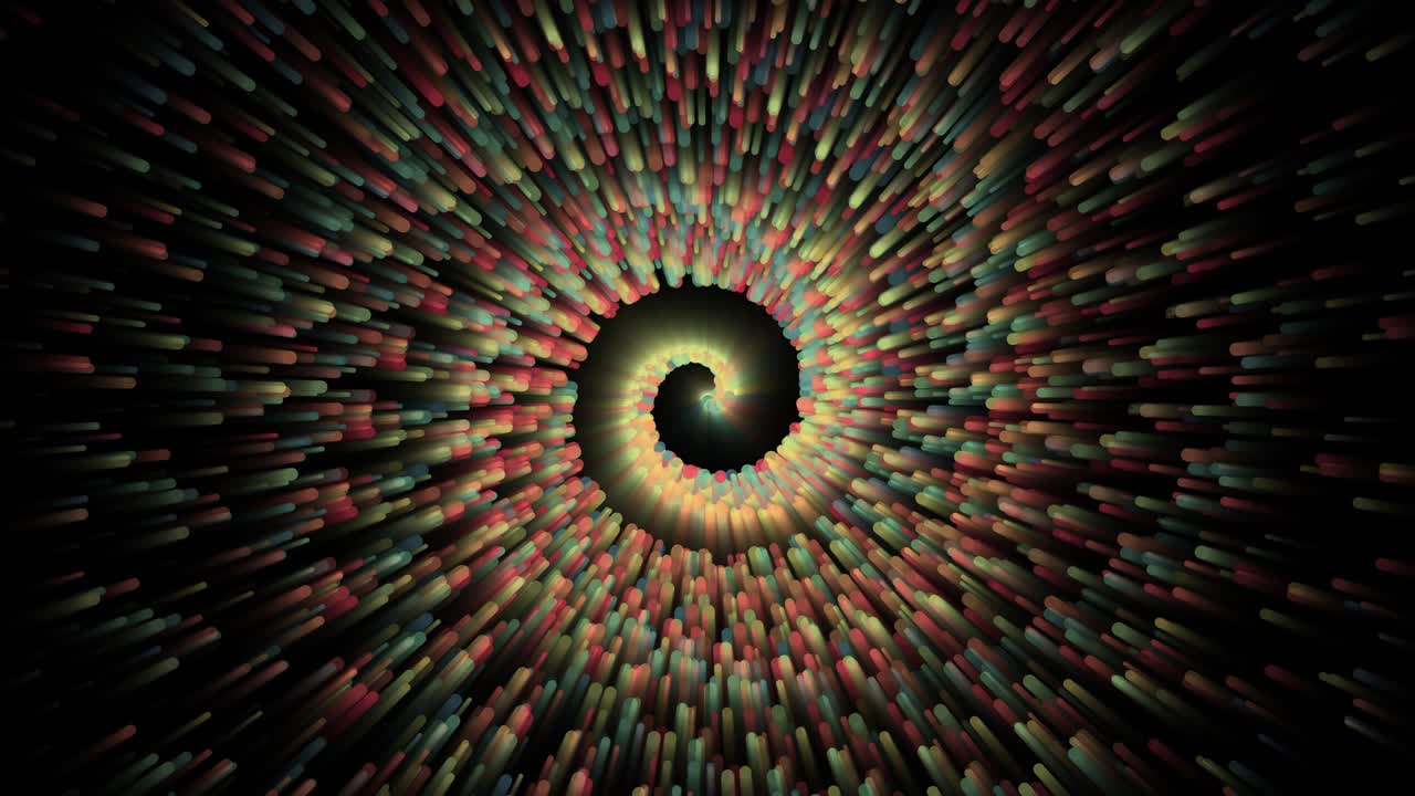 4k polvo estelar brillante en espiral retorcido de partículas brillantes de rastro en fondo negro. cola de cometa espacial. animación de bucle sin costuras.